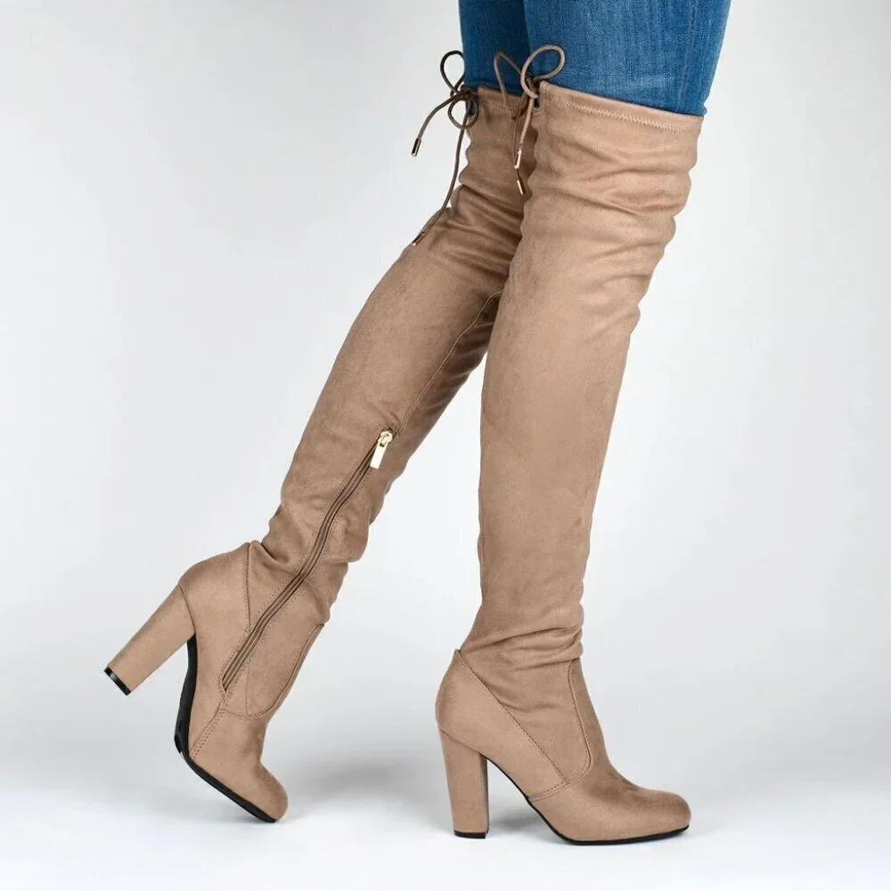 Journee Women's 8.5 Maya Thigh High Faux Suede Boots Taupe